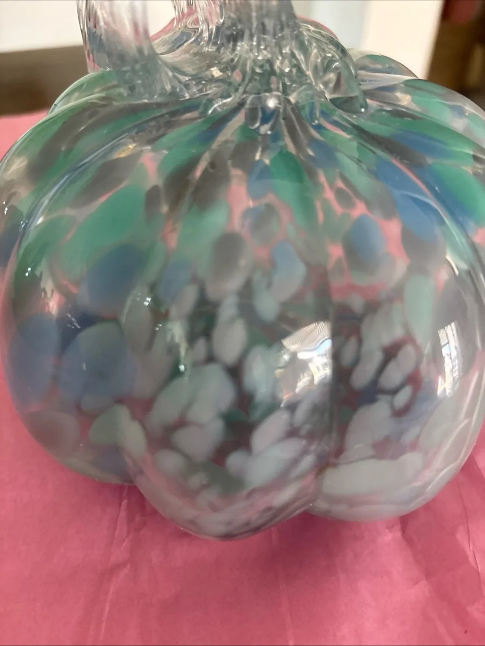 Handblown Glass Clear With Blue Spots  Pumpkin